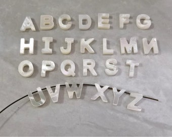 Mother Of Pearl Alphabet Beads ,A - Z letter, Letter mop shell ,Height 10mm  ,0.7mm Top Sideways Hole , QTY 1 /3/5/10/26/30/100pcs Optional