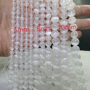 Natural White Selenite Gemstone Loose Beads ,White Selenite 6mm 8mm 10mm Round Gemstone Beads ,Jewelry Crafts ,15.5’’ Strand ,BA- 1431