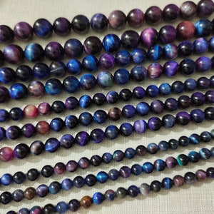 6-12mm Various Shades of Purple Tiger Eye Beads ,Multicolor Tiger Eye Beads ,Smooth Round Tiger Eye Gemstone Beads , 15.5&#39;&#39;  Strands ,RA-686