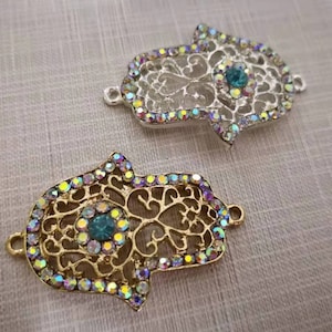 5pcs Rhinestone Hamsa Hand Connector Charms ,Pave Crystal Hamsa charm ,33x44mm Hand of God Fatima Connector ,Spiritual Religious ,Wholesale