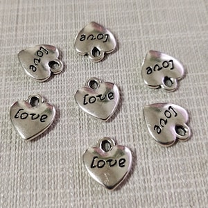 50pcs Double Sided Love Heart Charms , Love Charm , 10x11mm Antique Silver Heart Charms ,Heart Pendant , BA- 413