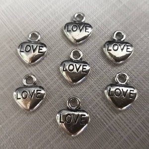 40 pcs Double Sided Love Heart Charms , Love Pendants , 10x12mm Antique Silver Heart Charms ,Heart Pendant , Wholesale