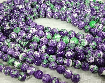 Purple Green Rain Flower Stone Beads ,6mm 8mm 10mm Smooth Round Stone Beads ,Semi Precious Stone Beads ,15” Full Strand ,Wholesale ,BA-200