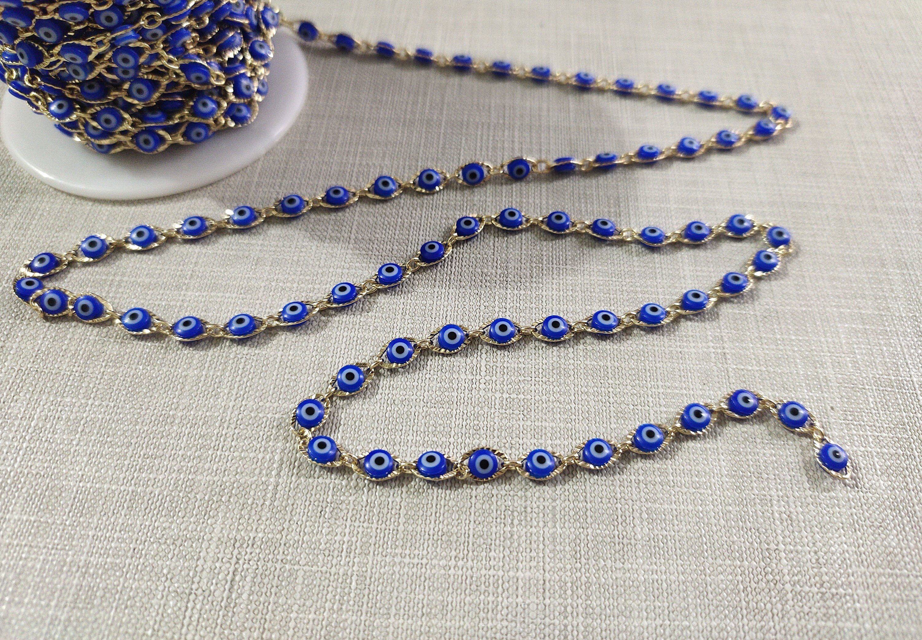 1 Meter Gold Plated Evil Eye Chain Blue Evil Eye Chain 5mm Etsy
