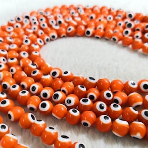 Orange Evil Eye Round Beads ,Glass Evil Eye Beads ,4mm 6mm 8mm 10mm 12mm Glass Round Beads for Jewelry Making , Protection Evil Eye Beads