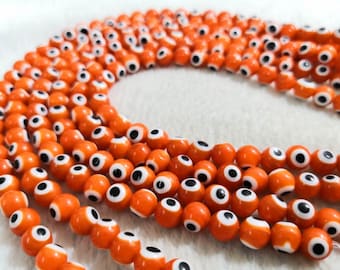 Cuentas redondas de mal de ojo naranja, cuentas de mal de ojo de vidrio, 4 mm, 6 mm, 8 mm, 10 mm, 12 mm, cuentas redondas de vidrio para la fabricación de joyas, cuentas de protección contra el mal de ojo