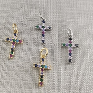5 - 30pcs Micro Pave CZ Cross Charms, Gold / Platinum Plated Cross Charms ,9x16mm Cross Jewelry , Cross Pendants ,Religious Cross ,K197