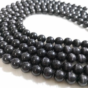 1 Full Strand Black Cat&#39;s Eye Round Beads ,Cat Eye Beads ,6mm 8mm 10mm Smooth Round Semi Precious Stone Beads for Jewelry Making, BA-315