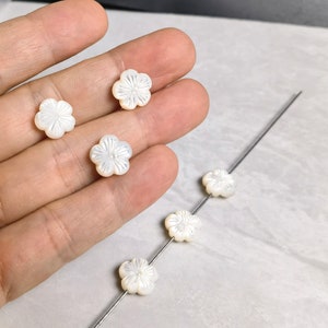 Natural Mother Of Pearl Flower Beads ,Carved Shell Flower Beads, 12mm Double Sided White MOP Beads , 2 - 30 pcs Bulk Lot Options , BA- 1287