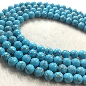 1 Full Strand 6mm 8mm 10mm Blue Turquoise Smooth Round Beads , Semiprecious Stone Beads , Jewelry Making Beads , Blue Round Beads ,BA-250