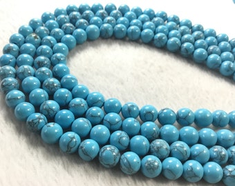 1 Full Strand 6mm 8mm 10mm Blue Turquoise Smooth Round Beads , Semiprecious Stone Beads , Jewelry Making Beads , Blue Round Beads ,BA-250