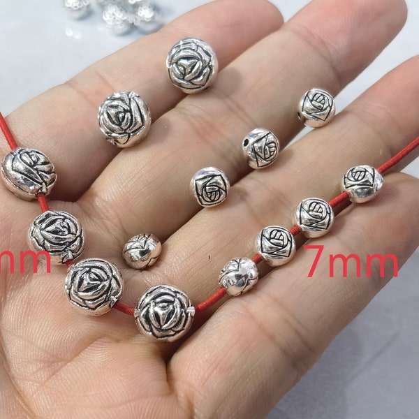 30pcs Double Sided Rose Beads ,Rose Bud Flower Spacer Beads ,7mm / 10mm Spacer Beads ,Antique Silver Tone Rose Beads ,BA- 1393