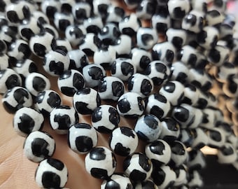 1 Full Strand 6mm - 10mm Tibetan Agate Beads ,Football Striped Agate ,Black White Striped Agate ,Smooth Round Agate Beads for Jewelry Making