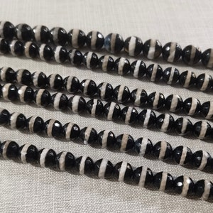 1 Full Strand 8mm 10mm Faceted Round Tibetan DZI Beads ,One line Dzi beads , Black White Striped Dzi Beads for Jewelry Making ,AS- 794