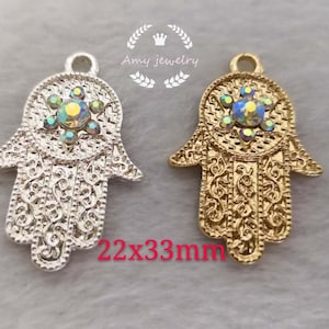5/10/30pcs Pave Crystal Hamsa Pendant, Hand of God Fatima Charms Pendant, Rhinestone Hamsa Hand Charms ,Spiritual Religious Charm ,Wholesale