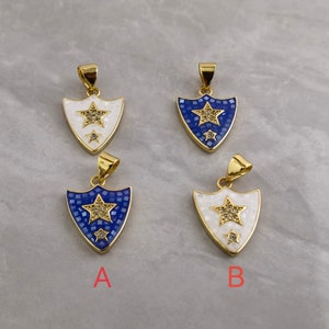 Mother of Pearl with CZ Micro Pave Shield Pendant ,14x19mm Gold Plated over Brass Shield Charm , Arrowhead Star Charm , 1/2/5/10pcs ,BA- 836