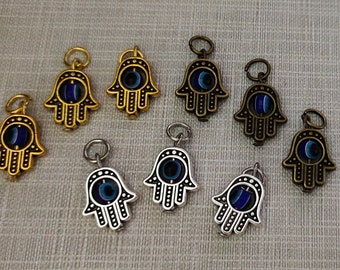 20 - 50pcs Antique Bronze Silver Gold Turkish Eye Charms, Double Sided Spinning Evil Eye Charms , Hamsa Hand Pendants ,Hand Of Fatima Charms