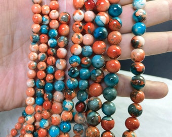 Multicolor Rain Flower Stone Beads ,6mm 8mm 10mm Smooth Round Stone Beads ,Semi Precious Stone Beads ,15” Full Strand ,BA-201