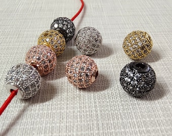 Perles micro-pavées en zircone cubique de 6, 8 et 10 mm, perles sphériques micro-pavées en CZ transparent, perles sphériques, perles boule disco, 5 à 50 pièces, BA 238