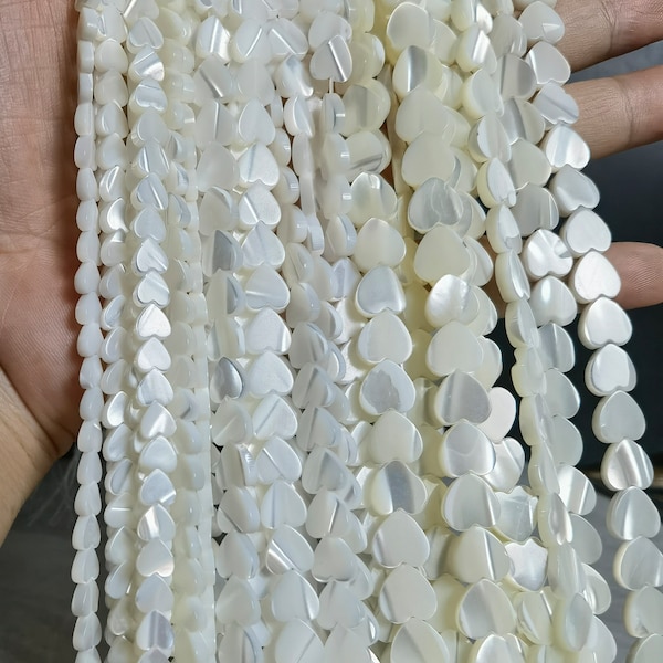 6mm 8mm 10mm Mother Of Pearl Heart Shape Beads , Natural White MOP Heart Beads , Love Shell Heart , 15” Str. Shell Heart Beads ,BA- 1109