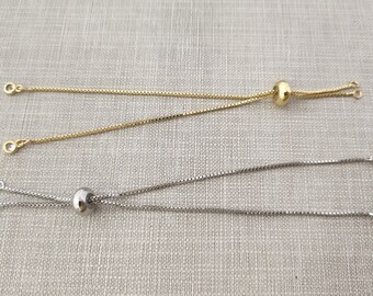 Adjustable Bolo Bracelet ,12cm Box Chain With Slider Clasp Bracelet Tennis Bracelet Box Chain , 2-100pcs Bulk Lot Options ,BA663