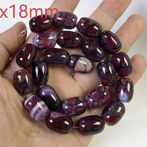 13x18mm Natural Agate Chunky Barrel Beads ,22pcs Various Shades of Fuchsia Agate Drum Barrel Beads ,Fuchsia Crackle Agate Beads ,AR- 1666