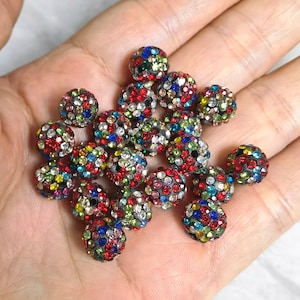 10mm Multicolor Disco Ball Beads ,Micro Pave Crystal ,Rhinestone Disco Balls ,Bracelet Beads Jewelry Supplies, 20 - 100pcs Bulk Lot Options
