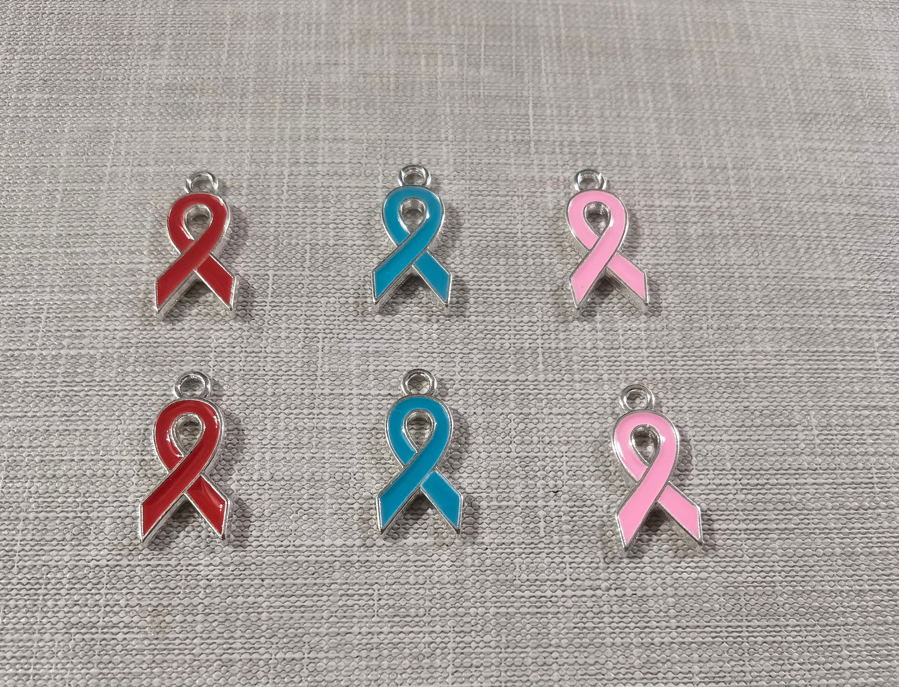 Ciondolo a nastro di seta riempito in oro 18 carati per la sensibilizzazione sul cancro al seno, con simbolo in zirconia cubica in oro, per bracciali