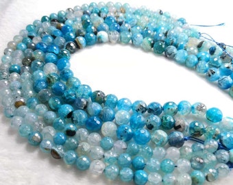 1 Full Strand 8mm 10mm Blue Agate Round Beads , Faceted Agate Beads , bracelet beads , Gemstone Beads ,Wholesale Agate , BA-207
