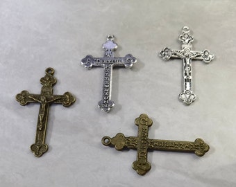 27x45mm Crucifix Cross Charm Pendant ,Antiqued Silver / Bronze Cross Charm ,Jesus Crucifix Pendant ,10-30pcs Bulk Lot Optional BA- 1486