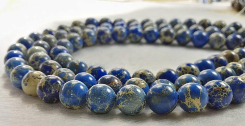 Blue Gemstone Spacer Beads 1 Full Strand 6mm 8mm 10mm Natural Sea Sediment Jasper Beads Imperial Impression Jasper Beads PA-428