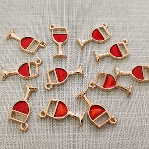 30pcs Enamel Wine Glass Charms, Rose Gold Plated Wine Glass Charms ,Wineglass Charms ,9x19mm Drinking Charms , Color Options, Wholesale