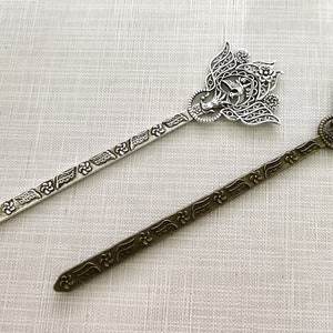 5 pcs Double Sided Antique Silver / Bronze Hair Stick ,Large Hair Sticks Hairpin ,Birds And Flower Pattern Hair Accessories ,37x 136 mm