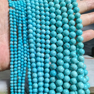 Blauer Türkis glatte runde Perlen, 4/6/8/10 mm Türkis lose Perlen, blaue Edelsteinperlen, Schmuckherstellung Perlen, 15 ”Voller Strang, BA-1139