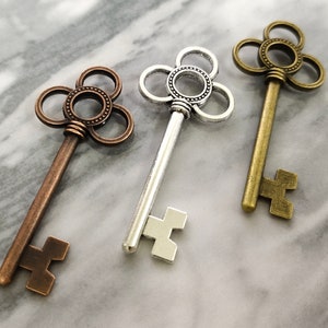 20pcs Skeleton Key  Charms, 23x53mm Antique Silver / Bronze  Key Charm Pendant, Red Copper Key  Pendant ,Double Sided Key For Jewelry Making