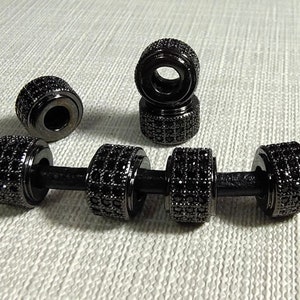 CZ Micro Pave Drum Barrel Spacer Beads ,7x9mm Large Hole Cylinder Beads ,Black CZ Spacer Beads , 2-50pcs Bulk Lot Optional Hole 3.8mm,BA-235