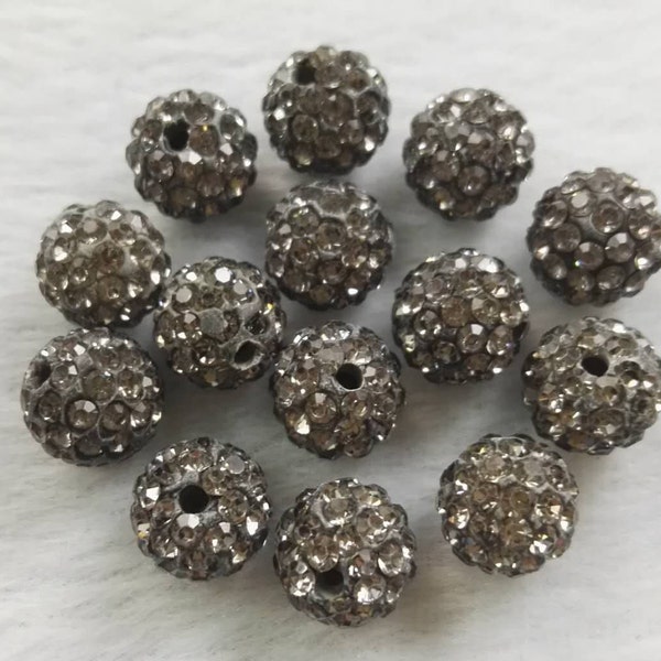 8mm 10mm Perles de boule Disco grises, Micro Pave Crystal, Pave Crystal Beads, Spacer Beads, Rhinestone Disco Balls, Fabrication de bijoux