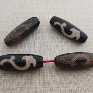 Tibetan DZI Barrel Beads, Antique Green -Black Agate Beads ,12x30mm Sacred Dzi Beads ,Quantity and Color Optional ,Hole 1.3mm ,AQ-519