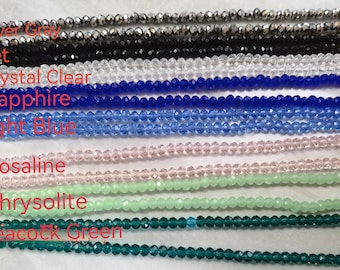 3 x 4 mm wielokolorowe kryształowe szklane koraliki Rondelle, fasetowane kryształowe koraliki, kryształowe koraliki dystansowe, kryształowe luźne koraliki do koralików, pełny sznur 16 cali,