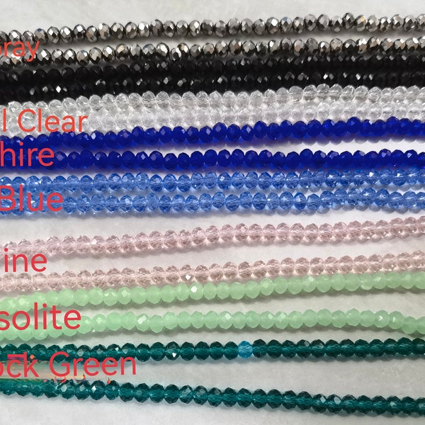 3x4mm Multicolor Crystal Glass Rondelle Beads, Faceted Crystal Beads, Crystal Spacer Beads, Beads Crystal Loose Beads, 17 "Full Strand,