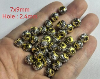 7x9mm Two-tone Metal Spacer Beads,Tibetan Style Beads ,Antique Gold Spacer Beads Jewelry Making ,Lot of 10/30/50pcs Handmade supply BA- 1762