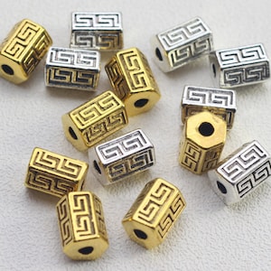 20pcs Faceted Cylinder Beads ,Antique Silver ,Gold Tube Spacer Beads ,8x11mm Cylinder Beads , Tibetan Style Spacer Beads ,Hole 2.7mm ,BA-582