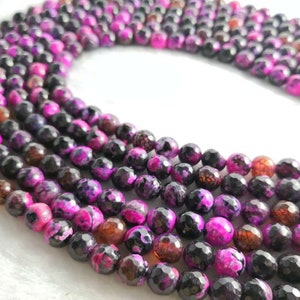 1 Full strand 8mm 10mm Faceted Agate Beads , Fire Agate Beads , Black Fuchsia Agate Beads , Stone Beads ,Findings ,AA-369