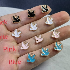 Enamel Peace Dove Charms , Little Bird Charms ,White Pink Blue Enameled Dove Charms,10x10mm Bird Charm ,10-100pcs Bulk Lot Optional,BA- 1478