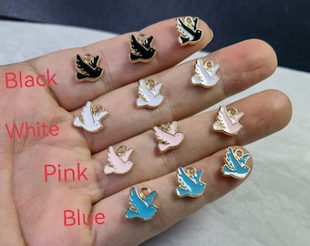 Enamel Peace Dove Charms , Little Bird Charms ,White Pink Blue Enameled Dove Charms,10x10mm Bird Charm ,10-100pcs Bulk Lot Optional,BA- 1478