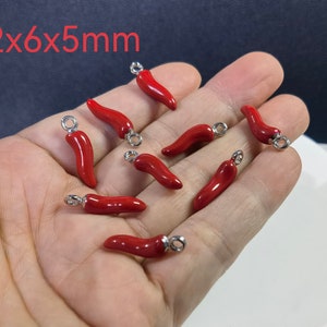 Red Chili Peppers Charm ,Rhodium Plated Chili Charms ,22x6x5mm Enamel Pepper Charm ,10-100pcs ,BA- 1231