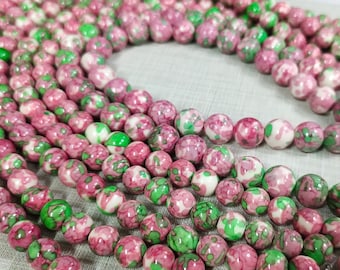 Rain Flower Stone Beads ,6m 8mm 10mm Smooth Round Stone Beads ,Semi Precious Stone Beads ,15” Full Strand ,Wholesale ,BA-178