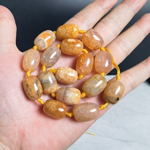 14x18mm Natural Agate Chunky Barrel Beads ,16pcs Yellow Crack Agate Drum Barrel Beads ,Natural Agate Beads ,AR- 1179