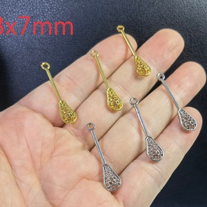 33x7mm Lacrosse Player Charms , Rhodium / Gold  Lacrosse Stick Charms ,Lacrosse Stick Pendants , Sports Jewelry ,30-100pcs Bulk Lot Options