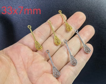 33x7mm Lacrosse Player Charms , Rhodium / Gold  Lacrosse Stick Charms ,Lacrosse Stick Pendants , Sports Jewelry ,30-100pcs Bulk Lot Options